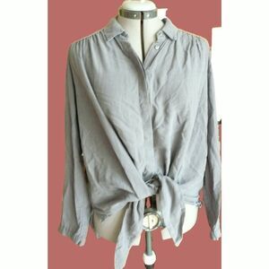 Maeve Anthropologie Loose Cut Tie Front Gray Silky Tencel Shirt Minimalist L